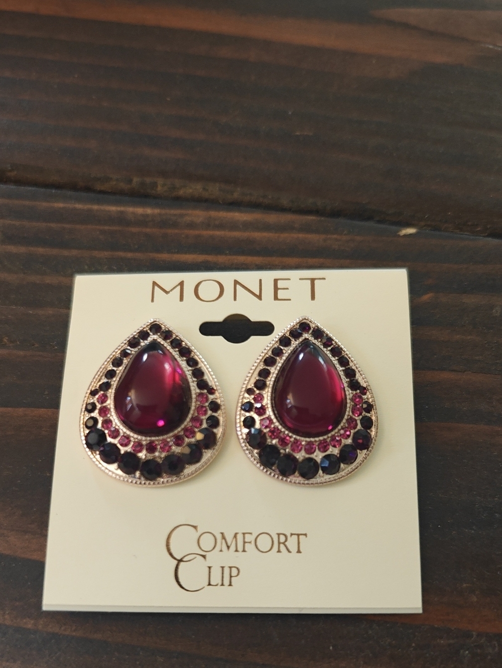 Monet Deep Magenta Teardrop Comfort Clip Earrings AA22 6780